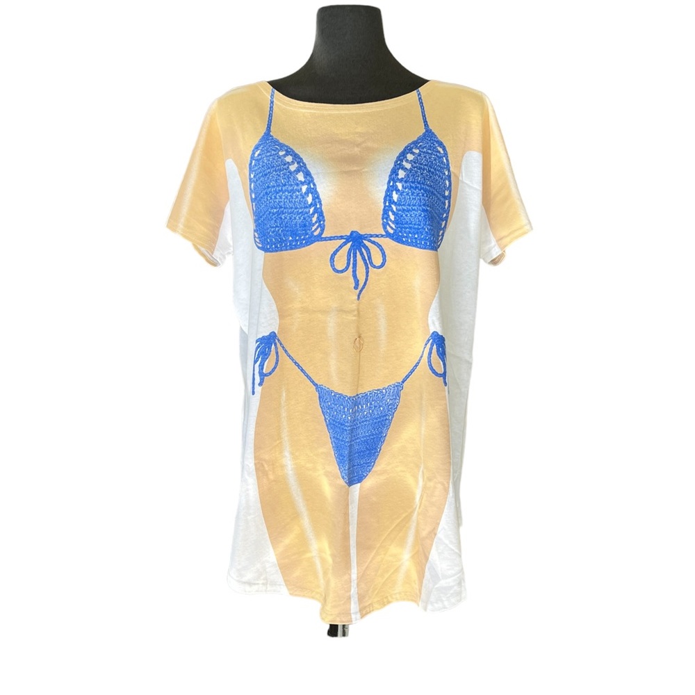 L.A IMPRINTS MY BIKINI 100% Cotton Swim cover up tee shirt one size fits most
